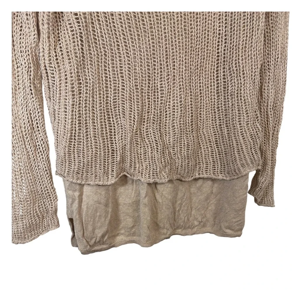 Eileen Fisher Womens Organic Linen Sweater Mesh Open Knit Tan S Beach Office